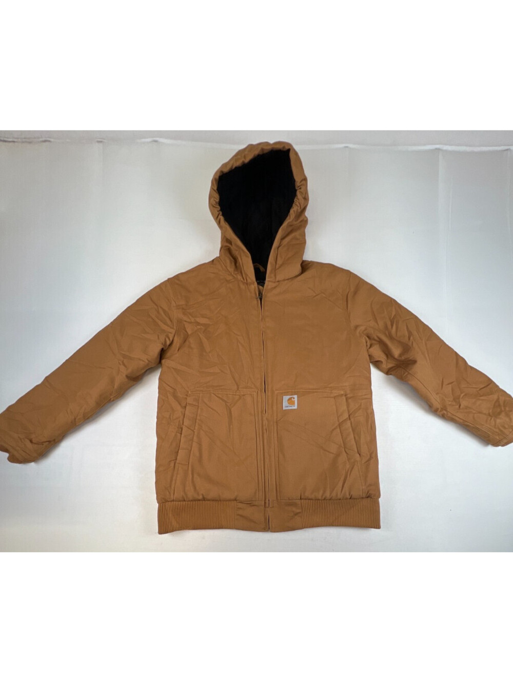 Carhartt Boy L 14-16 OJ8545-B Brown Duck Quilted Active Jacket Hoodie